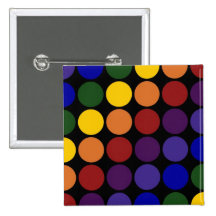 Rainbow Polka Dots on Black Pinback Buttons