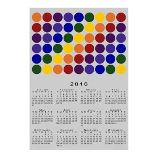 Rainbow Polka Dots on Grey 2016 Calendar Poster