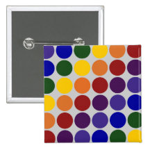 Rainbow Polka Dots on Grey Pinback Buttons