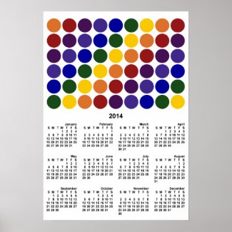Rainbow Polka Dots on White 2014 Calendar Poster