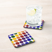 Rainbow Polka Dots on White Coasters