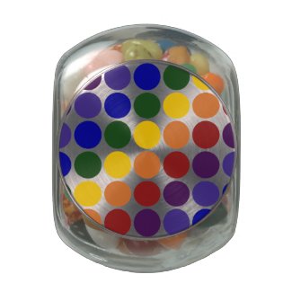 Rainbow Polka Dots on White Glass Candy Jars