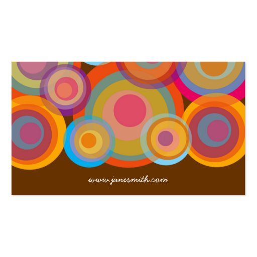 Rainbow Pop Circles Colorful Retro Fun Groovy Chic Business Card Template (back side)