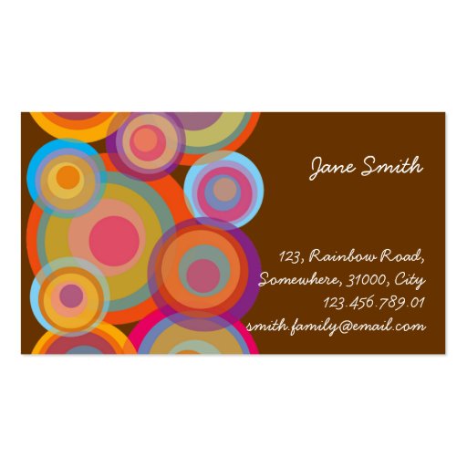 Rainbow Pop Circles Colorful Retro Fun Groovy Chic Business Card Template (front side)