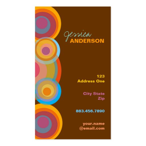 Rainbow Pop Circles Colorful Retro Fun Groovy Chic Business Cards (front side)