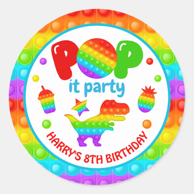 Rainbow Pop It Fidget Toy Birthday Party Classic Round Sticker Zazzle