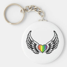 Rainbow Pride GLBT Heart with Wings Keychain