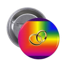 Rainbow Pride with Gold Wedding Bands Pinback Buttons