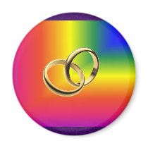 Rainbow Pride with Gold Wedding Bands Refrigerator Magnets