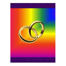 Rainbow Pride with Gold Wedding Bands Postcards