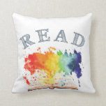 Rainbow Read Book Nook Throw Pillow