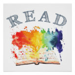 Rainbow Read Watercolor Book Nook Poster