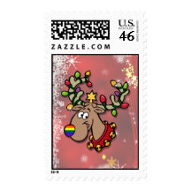 Rainbow Reindeer Postage Stamp