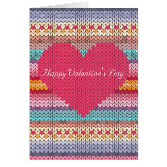 Rainbow retro hearts faux woollen knit valentine greeting cards