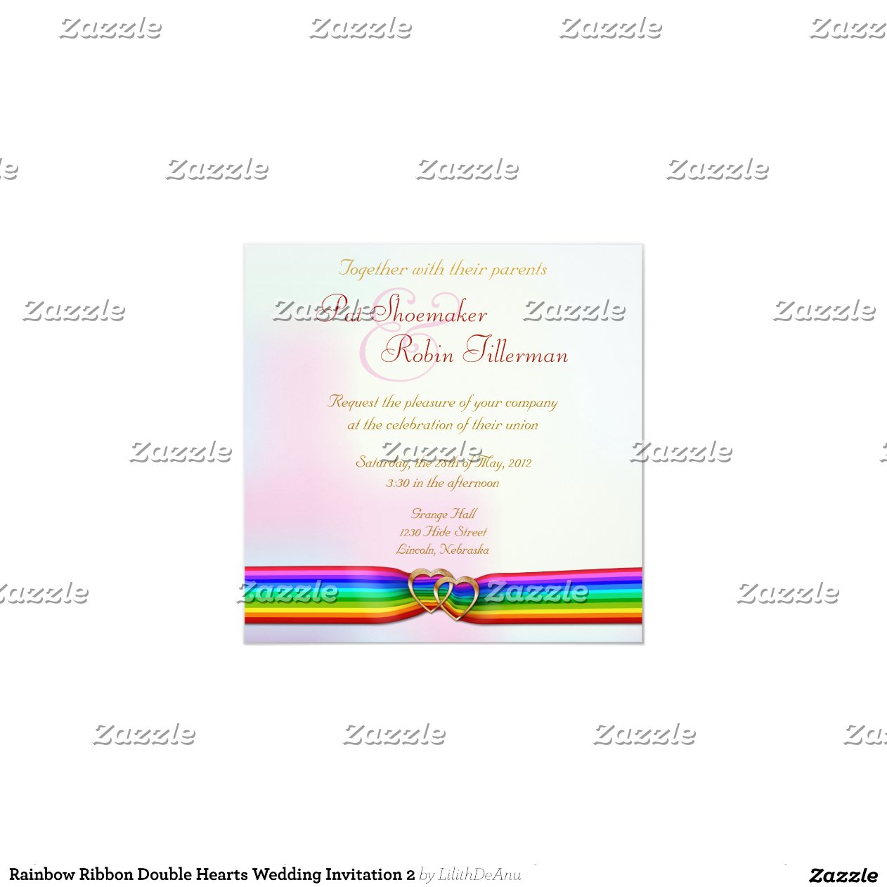Rainbow Ribbon Double Hearts Wedding Invitation 2 525 Square Invitation Card Zazzle 2798