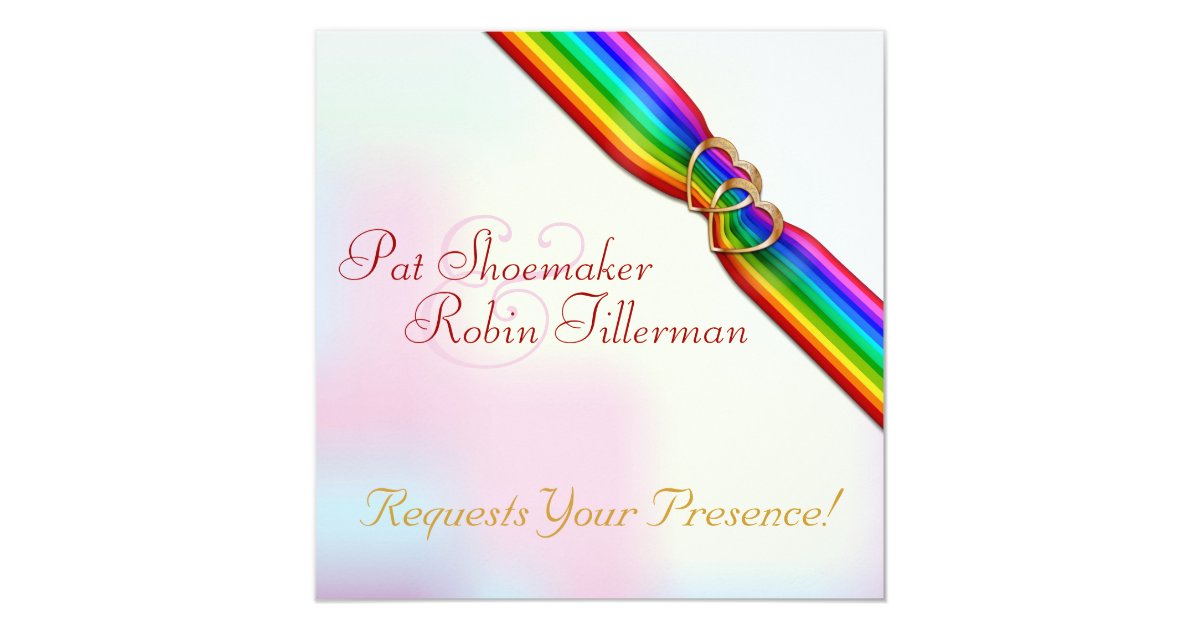 Rainbow Ribbon Double Hearts Wedding Invitation 2 Zazzle 2405