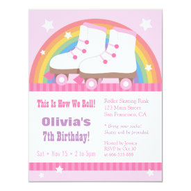 Rainbow Roller Skating Birthday Party Invitations
