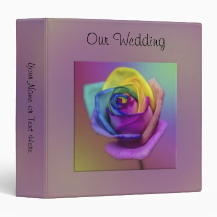 Rainbow Rose Flower Wedding 3 Ring Binder