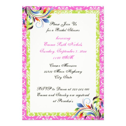 Rainbow scroll leaf damask wedding bridal shower personalized invitation