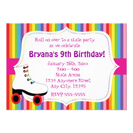 Rainbow Skating Skate Party Invitation