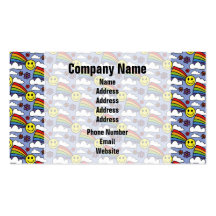 Rainbow Smiley Face and Flowers Hippie Pattern Business Cards