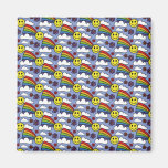 Rainbow Smiley Face and Flowers Hippie Pattern Magnets
