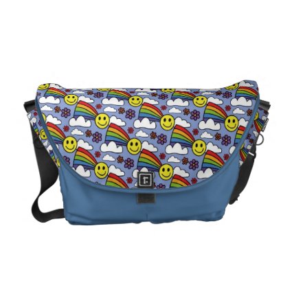 Rainbow Smiley Face and Flowers Hippie Pattern Commuter Bag