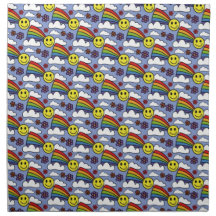 Rainbow Smiley Face and Flowers Hippie Pattern Napkins