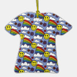 Rainbow Smiley Face and Flowers Hippie Pattern Christmas Tree Ornaments