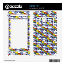 Rainbow Smiley Face and Flowers Hippie Pattern Skins For Nokia N8