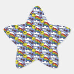 Rainbow Smiley Face and Flowers Hippie Pattern Star Stickers