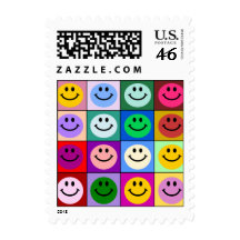 Rainbow smiley face squares postage