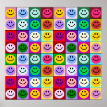 Rainbow smiley face squares poster