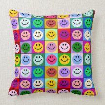 Rainbow smiley face squares throw pillow