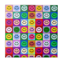 Rainbow smiley face squares tile