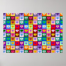 Rainbow Smiley Hearts squares Posters