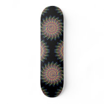 Rainbow Spiral Flower Design - Black Background skateboards
