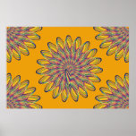 Rainbow Spiral Flower Design - Orange Background Poster