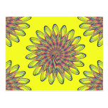 Rainbow Spiral Flower Design - Yellow Background Post Card