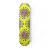 Rainbow Spiral Flower Design - Yellow Background skateboards