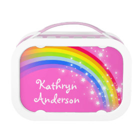 Rainbow stars pink girls name lunch box