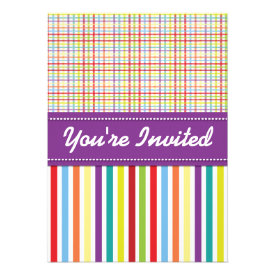 Rainbow Striped Girl Birthday Party Invitation