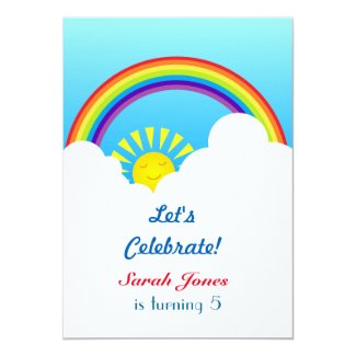 Rainbow sun and clouds 5x7 paper invitation card