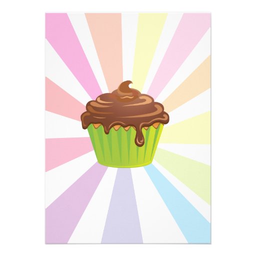 Rainbow Sunburst Cupcake Birthday Party Invitation