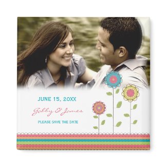 Rainbow Tall Flowers Save the Date Wedding Magnet magnet