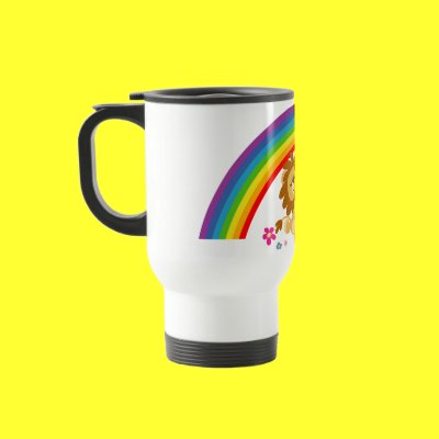 Rainbow Tango-Cute Cartoon Lions Commuter Mug by Lioness_Graphics