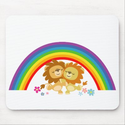 Rainbow Tango-Cute Cartoon Lions Mousepad by Lioness_Graphics