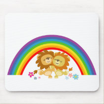 Rainbow Tango-Cute Cartoon Lions Mousepad by Lioness_Graphics Rainbow Tango-Cute Cartoon Lions Mousepad