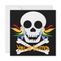 Rainbow Tears White Skull Invitations