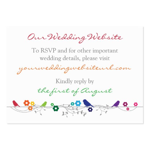 Rainbow Theme Birds Flowers Wedding Website Insert Business Card Templates (front side)